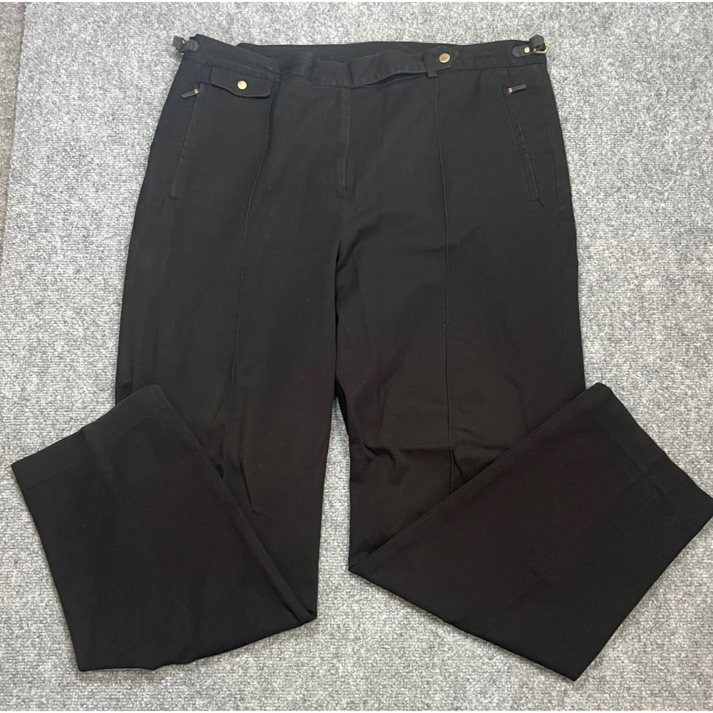 Vintage Lauren Ralph Lauren Womens Pants Black Plus Sz 20W Cotton Leather Brass